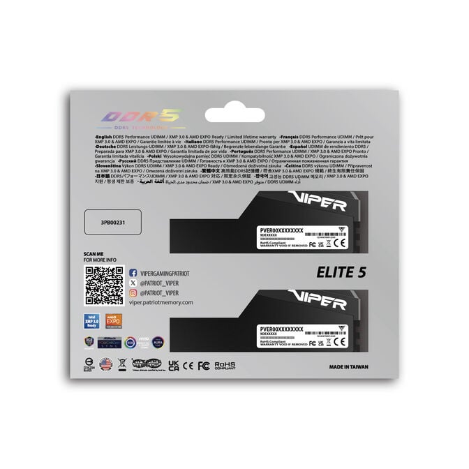 Patriot Viper Gaming RGB Elite 5 Ultra DDR5-8000 RAM, CL 36, AMD EXPO, Intel XMP 3.0 - 2x 24GB, schwarz image number 6