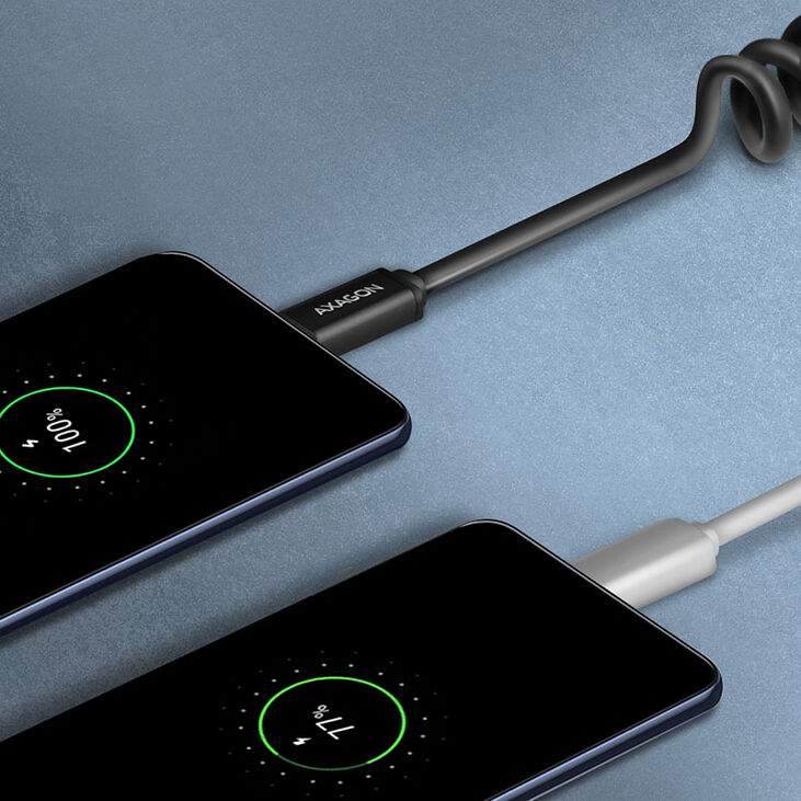 AXAGON BUCM-AM20TB coiled cable, USB-C to USB-C, 1 m, USB 2.0, 2.4 A, aluminium, PVC - Black image number 3