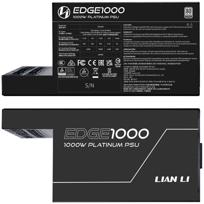 Lian Li EDGE EG1000 80 PLUS Platinum Netzteil, PCIe 5.1, ATX 3.1 - 1000 Watt, schwarz image number 6