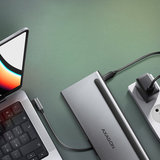 AXAGON HMC-4KX3 USB 3.0 Hub, MiniDP + 2x HDMI, LAN, PD, 3x USB-A, SD-Kartenleser, Audio image number 2