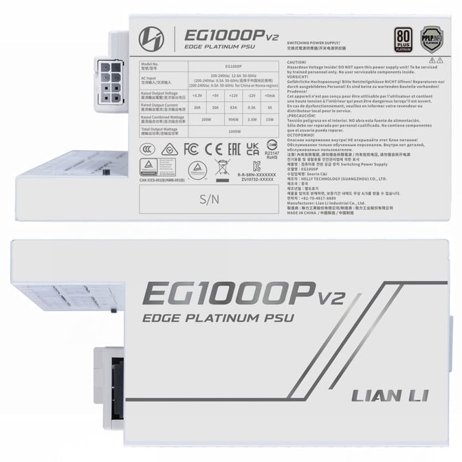 Lian Li EDGE Platinum V2 Power Supply with EDGE Hub V2 - White, 1,000W image number 2