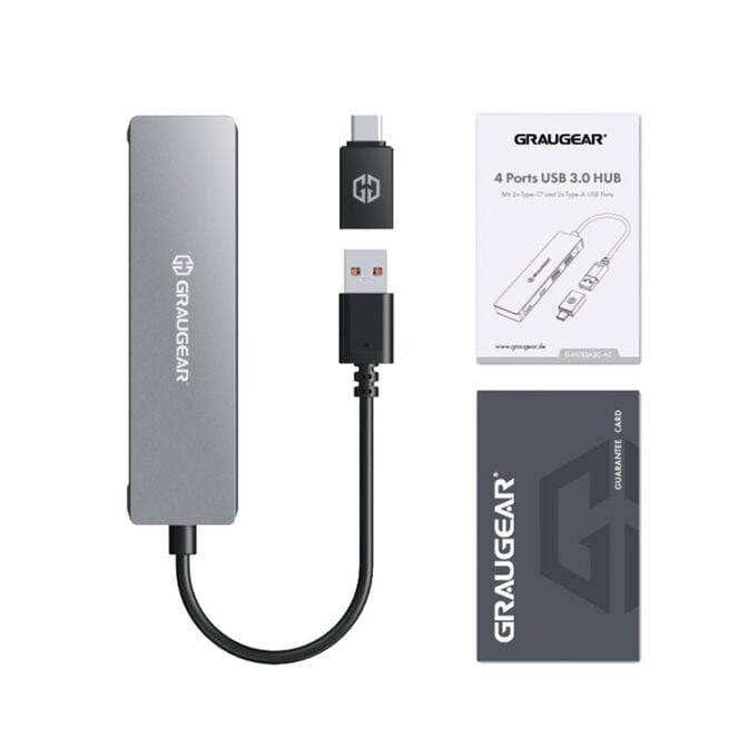 Grey USB Hub, 4 ports, 2x USB-A, 2x USB-C, incl. USB-C adapter image number 2