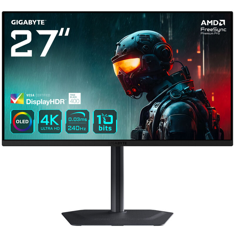 GIGABYTE MO27U2, 27 Zoll 4K Gaming-Monitor, 240Hz, QD-OLED-Panel, FreeSync Premium Pro
