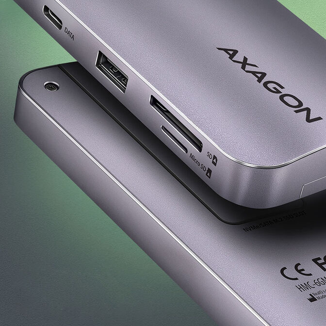 AXAGON HMC-6GM2 Multiport-Hub, USB-C 3.1, M.2-NVMe/SATA, HDMI, Gbit-LAN, 1x USB-A, 1x USB-C, CR image number 1