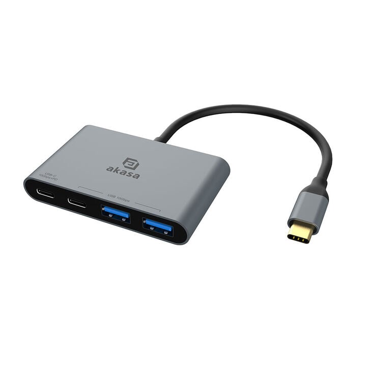 Akasa USB 4-in-1 Hub - 2x USB-C, 2x USB-A, Power Delivery, 18cm, silver image number 1
