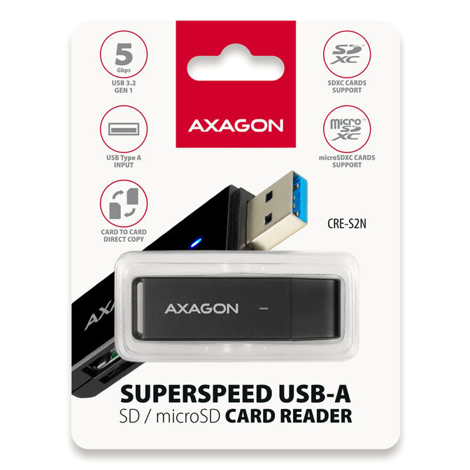 AXAGON CRE-S2N Cardreader USB-A 3.2 Gen 1, SD, microSD - schwarz image number 4