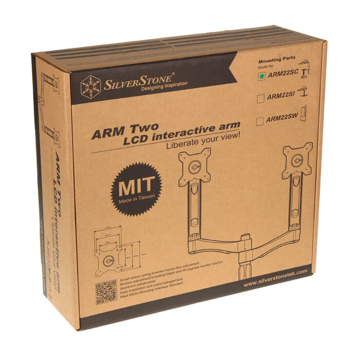 SilverStone SST-ARM22SC Dual Monitorhalterung - silber image number 5