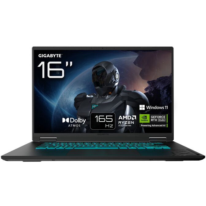 GIGABYTE Gaming A16 3VHK3DE894SH, Black Steel Gaming Laptop, Ryzen 7 260, RTX 5060 image number 1