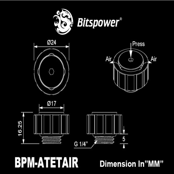 Bitspower Artemis manual air vent G1/4 inch male thread - Sandblast Silver image number 1