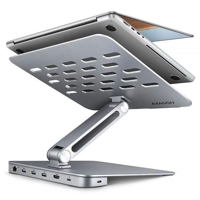 AXAGON HMC-STND Stand for Laptops and Tablets, USB-C Hub - silver image number 0