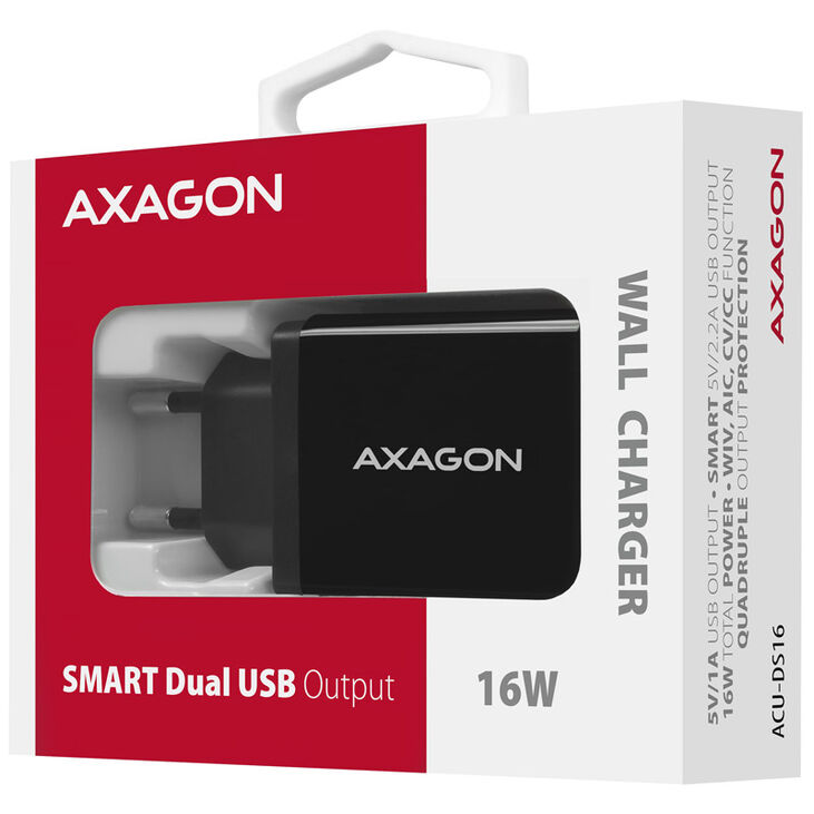 AXAGON ACU-DS16 Ladegerät, 2x USB-A, Smart 5V 1,2A, 16W - schwarz image number 5