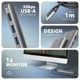 AXAGON HMC-5H USB-C 3.2 Gen 1 hub, 3x USB-A, 4K HDMI, PD 100W, 100cm USB-C cable image number null