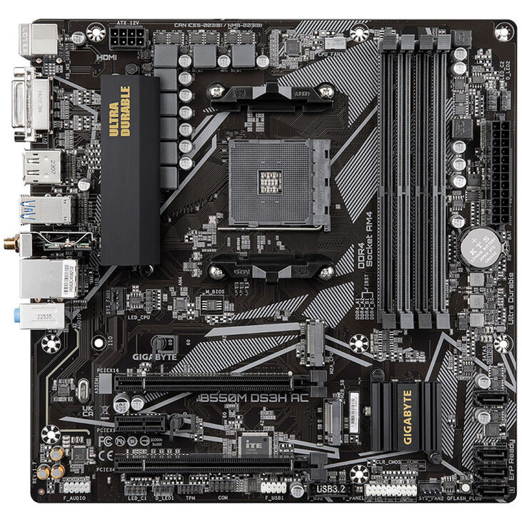 GIGABYTE B550M DS3H AC motherboard, Socket AM4, AMD B550, Micro-ATX, DDR4 image number 2