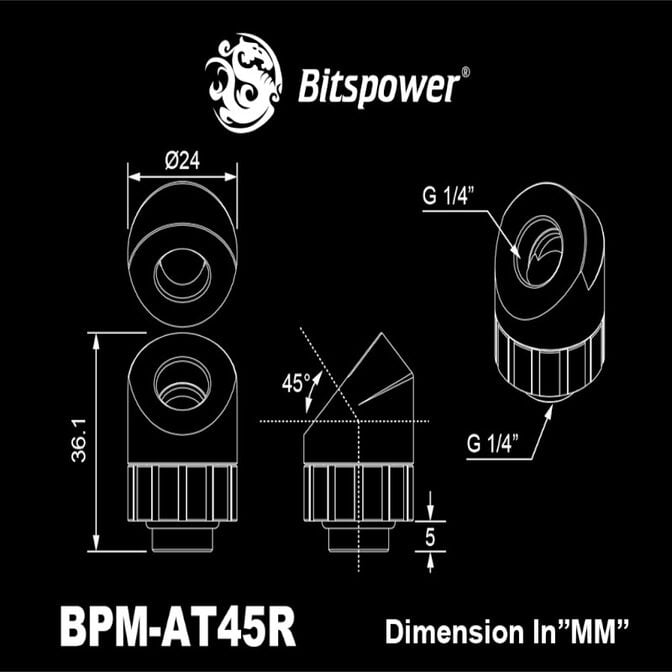 Bitspower Artemis 45 Grad Fitting - drehbar, matt schwarz image number 1