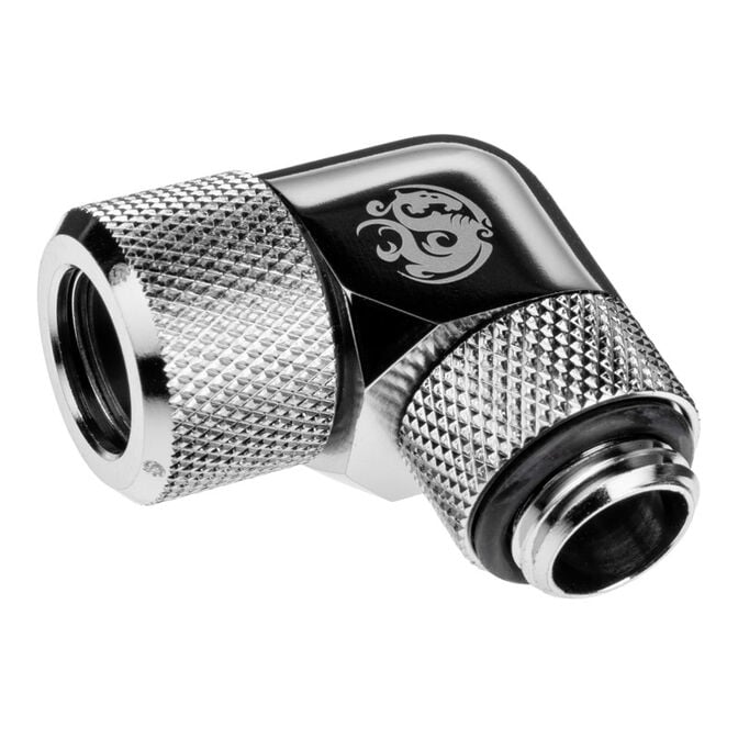 Bitspower Advanced Adapter 90 Degree G1/4 inch Female to 12mm OD Hardtube - Rotatable, Silver image number 1