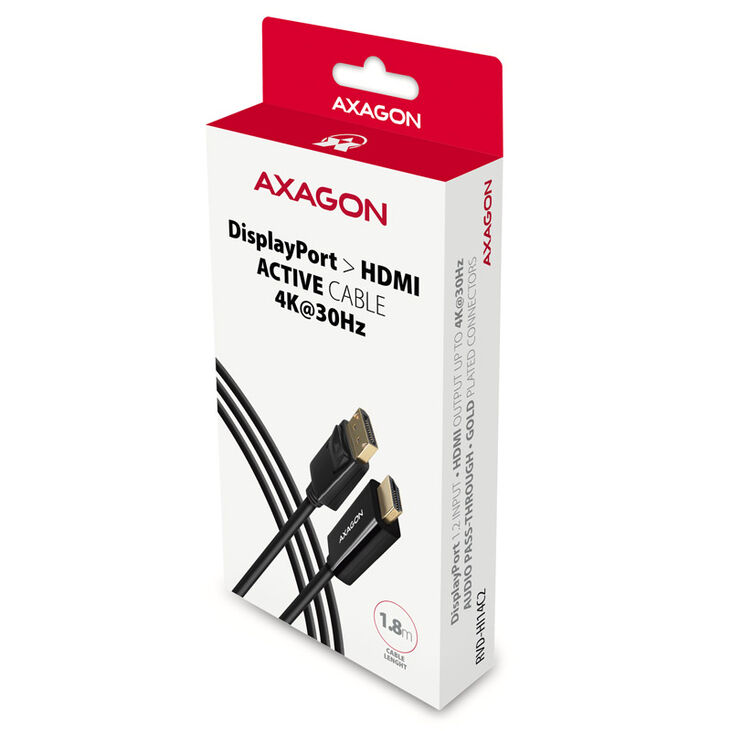 AXAGON RVD-HI14C2 DisplayPort zu HDMI Adapterkabel, 4K/30 Hz, 180 cm lang - schwarz image number 1