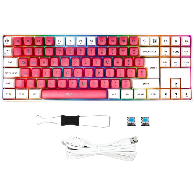 GAMIAC TKL90G Gaming Keyboard, Kailh Blue Switches, RGB - white/red image number 6