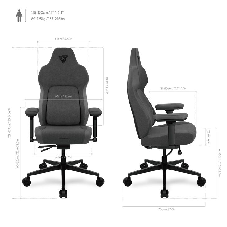 ThunderX3 CORE Smart Ergonomischer Gaming Stuhl - Loft Dunkelgrau image number 9