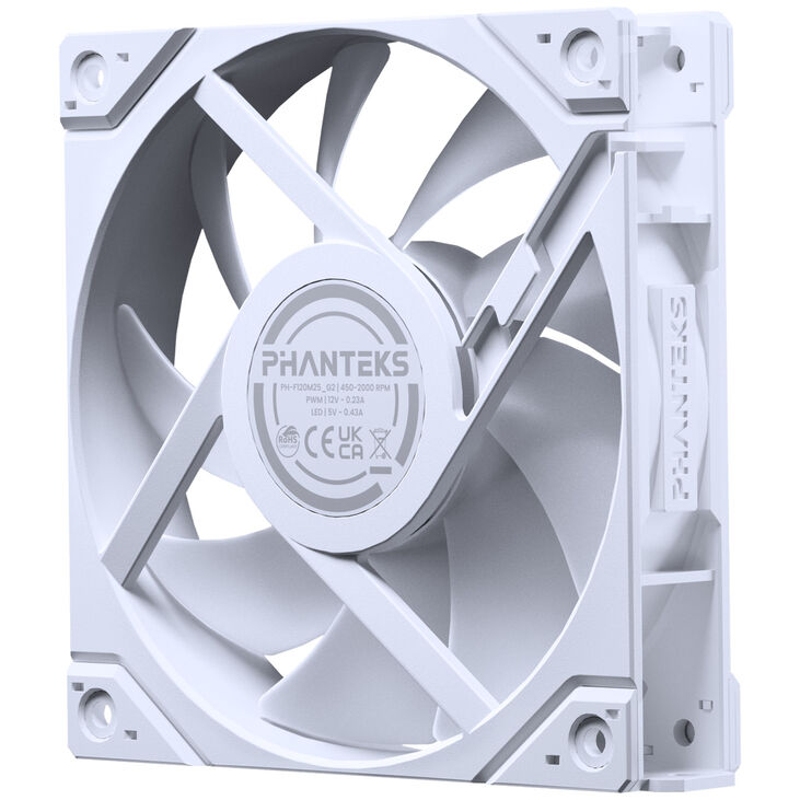 PHANTEKS M25 Gen2 PWM D-RGB Fan, 3-Pack - Reverse Blade, 120mm, White image number 3
