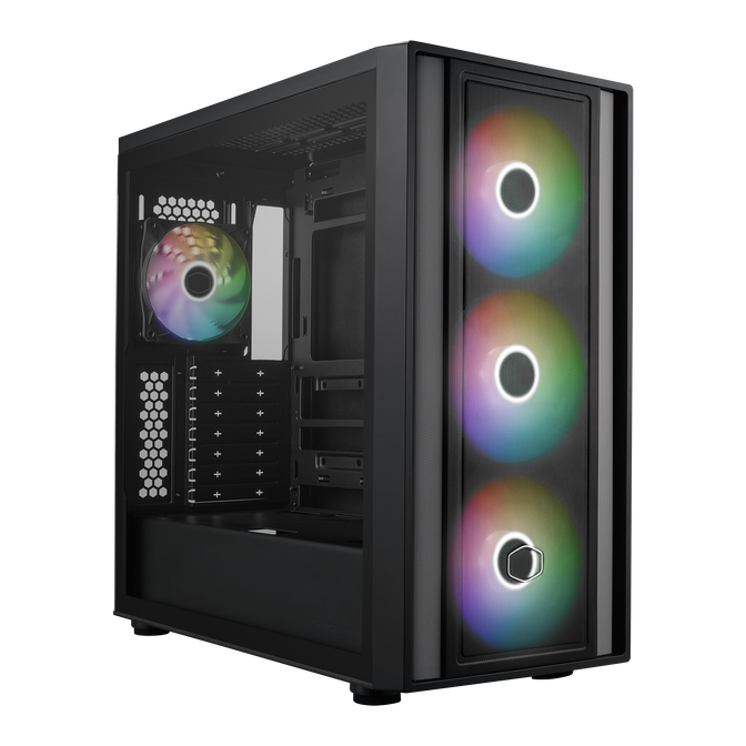 Cooler Master MasterBox 600 ARGB PC case, Mid Tower, E-ATX, RGB, Tempered Glass - black image number 0