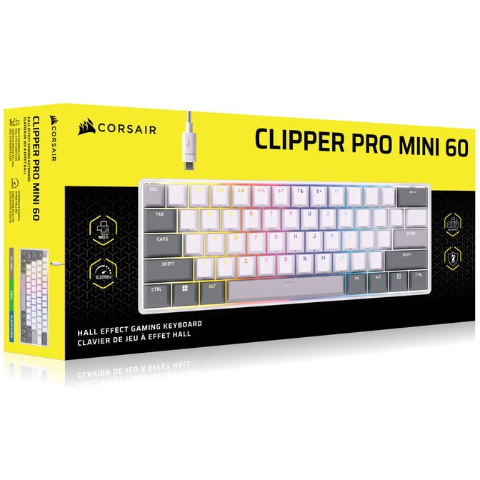 Corsair CLIPPER PRO MINI 60 Hall Effect Gaming Keyboard, Backlit RGB LED, CORSAIR MGX Core, WHT , PBT DS Keycaps image number 17