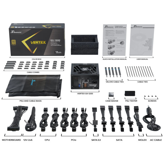 Seasonic Vertex GX 80 PLUS Gold power supply, modular, ATX 3.1, PCIe 5.0 - 1200 Watt image number 9