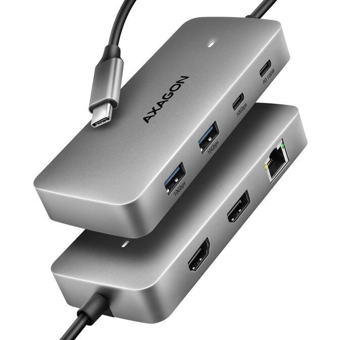 AXAGON HMC-CUB83X2 USB-C Hub, 7-in-1 Docking Station, Dual 4K, 10Gbps - Grey image number 0