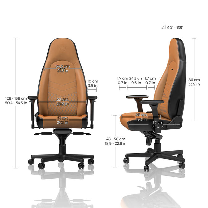 noblechairs ICON Echtleder Gaming Stuhl - cognac/schwarz image number 2
