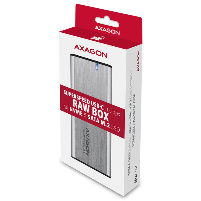AXAGON EEM2-SG2 RAW BOX externes Geh&auml;use f&uuml;r M.2 SSDs USB-C 3.2 Gen 2 - silber image number 4