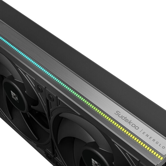 Sudokoo energlo 360 | 360mm aio vodno hlajenje | lcd zaslon argb pwm | intel lga1851 amd am5 | črni cpu hladilnik 5 Sudokoo energlo 360 argb osvetlitev na radiatorju in ventilatorjih