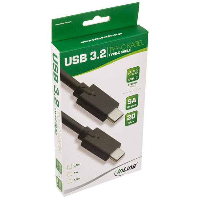 InLine USB 3.2 Gen.2 Kabel, USB Typ-C Stecker/Stecker, schwarz - 0,5m image number 2