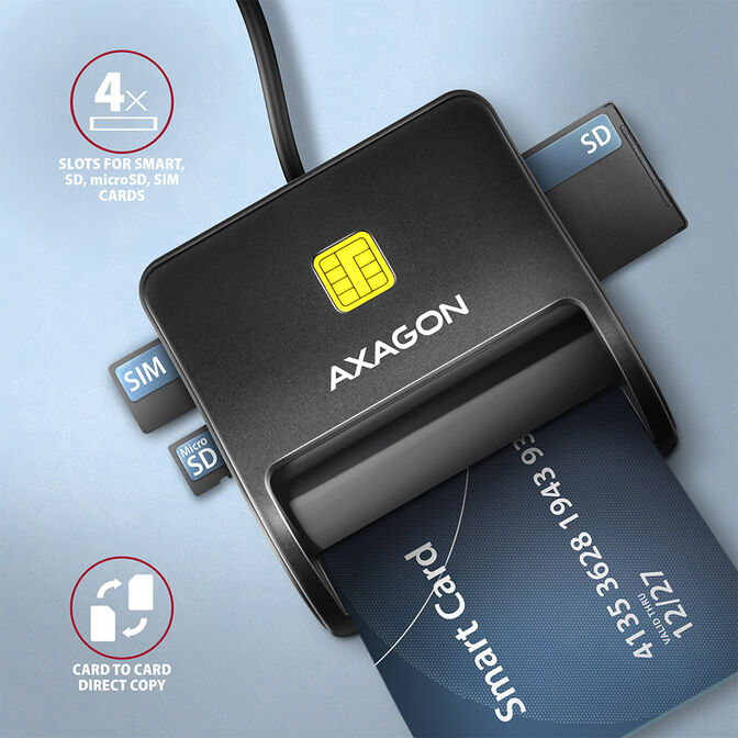 AXAGON CRE-SM3SD USB Smart Card & SD/microSD/SIM Card FlatReader image number 2