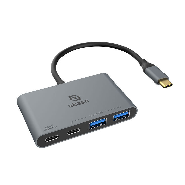 Akasa USB 4-in-1 Hub - 2x USB-C, 2x USB-A, Power Delivery, 18cm, silver image number 0