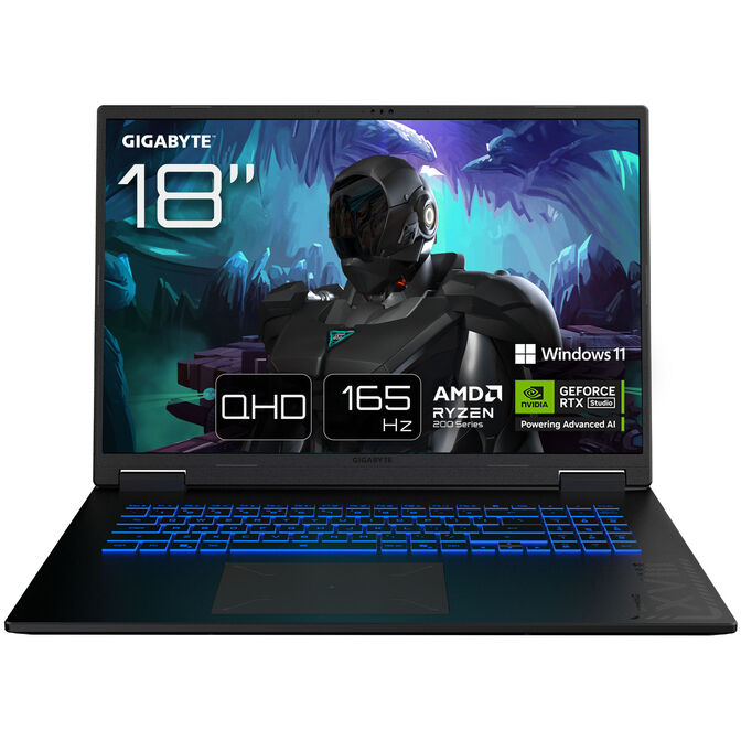 GIGABYTE Gaming A18 3WHK3DEC64SH, Black Steel Gaming Laptop, Ryzen 7 260, RTX 5070 image number 1
