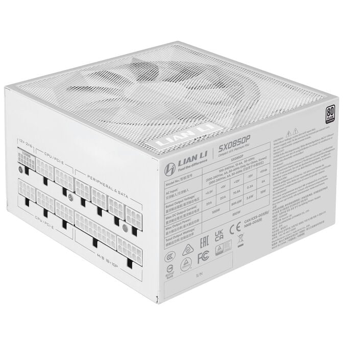 Lian Li SX Series 80 PLUS Platinum Netzteil, vollmodular, PCIe 5.1, ATX 3.1 - 850 Watt, wei&szlig; image number 2