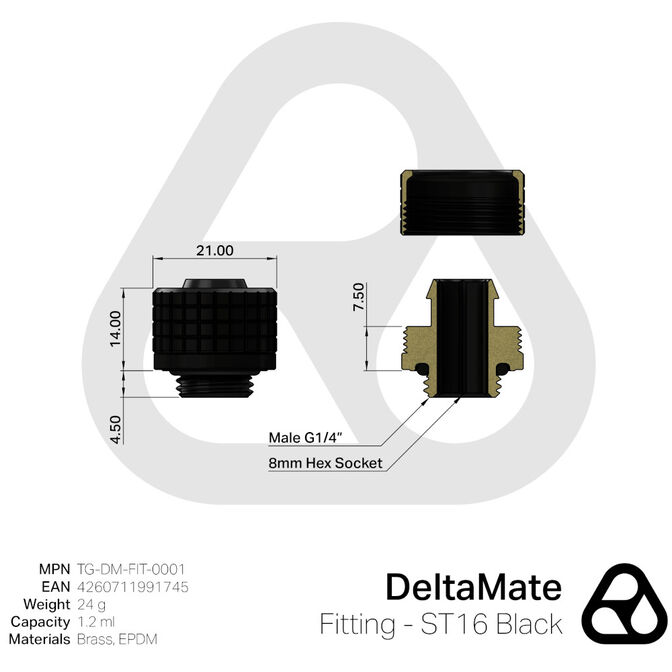 Thermal Grizzly DeltaMate Fitting - ST16, schwarz image number 2