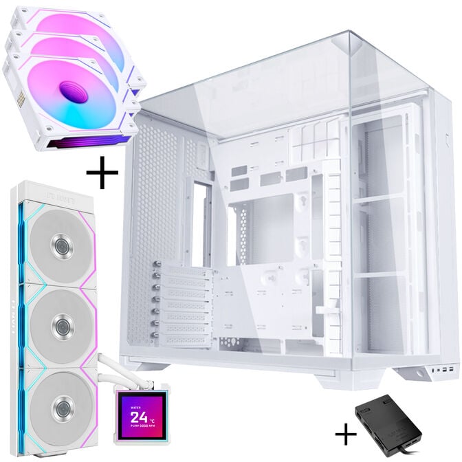 Lian Li O11 Vision Compact - white + 3x UNI FAN SL-INF 120 ARGB Reverse Blade fans - 120mm + HydroShift II LCD-S 360TL AiO water cooling, 360mm image number 0