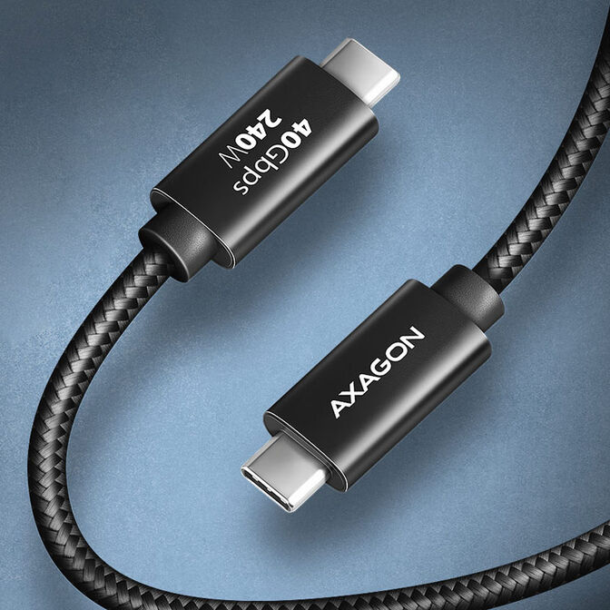 AXAGON BUCM4X-CM10AB USB-C zu USB-C Kabel, USB4 Gen 3&times;2, 1 m, PD 240W, 8K HD, ALU, geflochten - schw image number 2