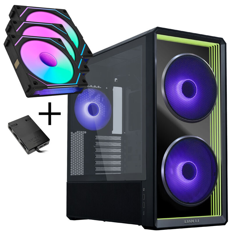 Lian Li LANCOOL 217 INF PC-Gehäuse Bundle + 3x UNI FAN SL-INF 120 Reverse Blade Lüfter - schwarz