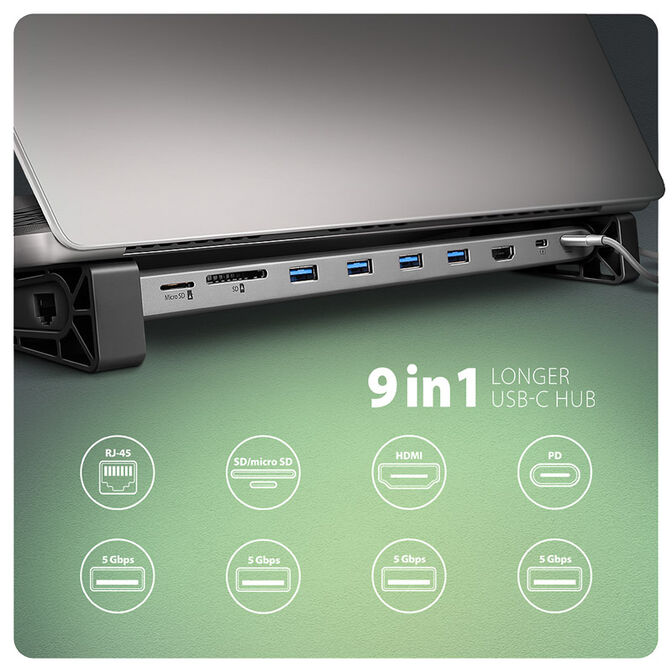 AXAGON HMC-10HLS Multiport-Hub, 4x USB-A und 2x USB-C, HDMI 4K/60Hz, RJ-45, SD/microSD, PD 100W image number 1