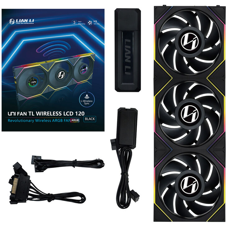 Lian Li UNI FAN TL Wireless LCD Lüfter, ARGB, PWM, 3er-Pack inkl. Controller - 120 mm, schwarz image number 9