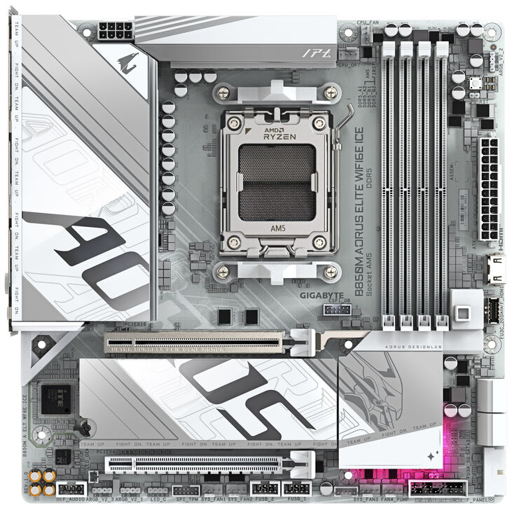 GIGABYTE B850M Aorus Elite WiFi6E ICE Motherboard, sockel AM5, AMD B850, mATX, DDR5 image number 2