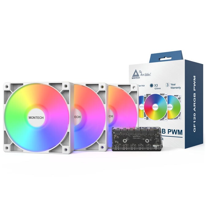 Montech GF120 PWM ARGB L&uuml;fter, 3er Pack - 120mm, wei&szlig; image number 4