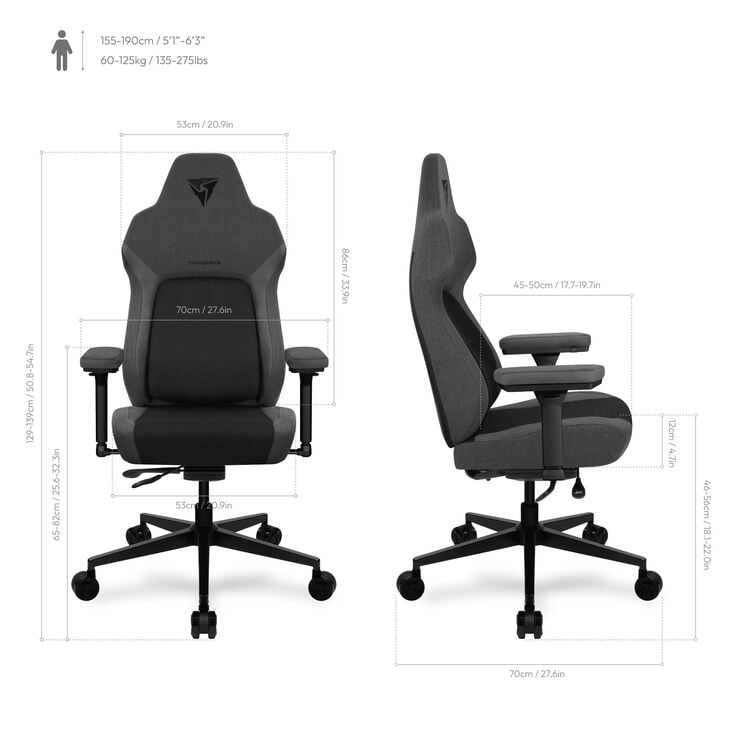 ThunderX3 CORE Smart Ergonomischer Gaming Stuhl - Mesh Schwarz image number 9