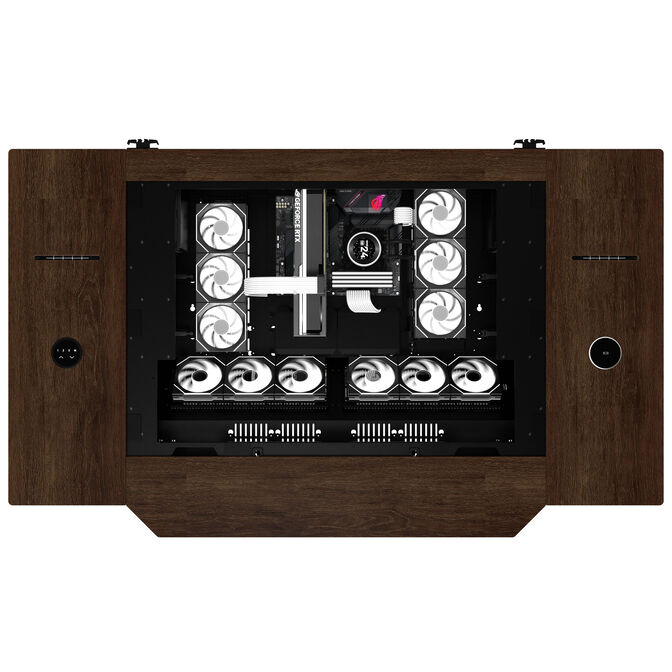 Lian Li DK07 Tischgeh&auml;use Wood Edition, Dual-System-f&auml;hig, 2x E-ATX, h&ouml;henverstellbar - Walnuss, schwarz image number 5