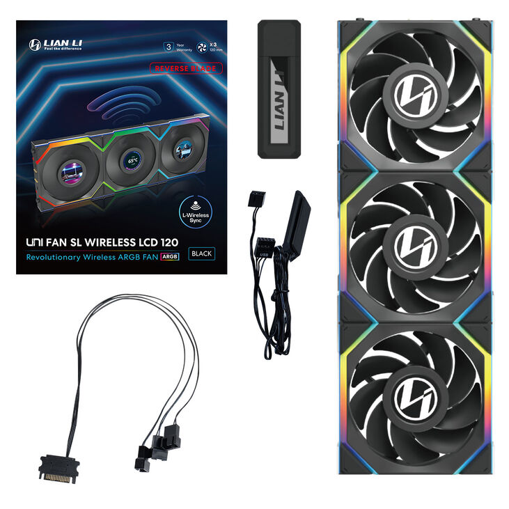 Lian Li UNI FAN SL Wireless LCD Lüfter, ARGB, PWM, 3er-Pack inkl. Controller - Reverse Blade, 120 mm, schwarz image number 11
