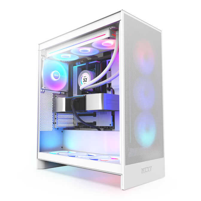 NZXT H7 Flow RGB PC Case, Mid Tower, E-ATX, RGB, Tempered Glass - White image number 1