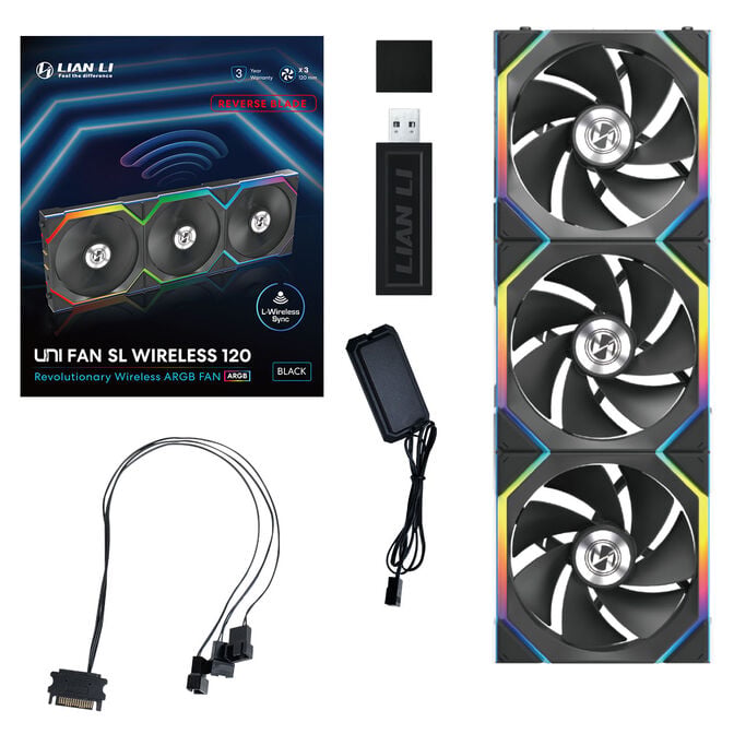 Lian Li UNI FAN SL Wireless ARGB PWM Fan, 3-Pack incl. Controller - Reverse Blade, 120 mm, black image number 12