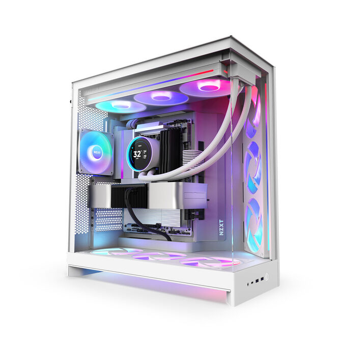 NZXT H9 Flow RGB PC Case, Mid-Tower, E-ATX, Tempered Glass - White image number 2