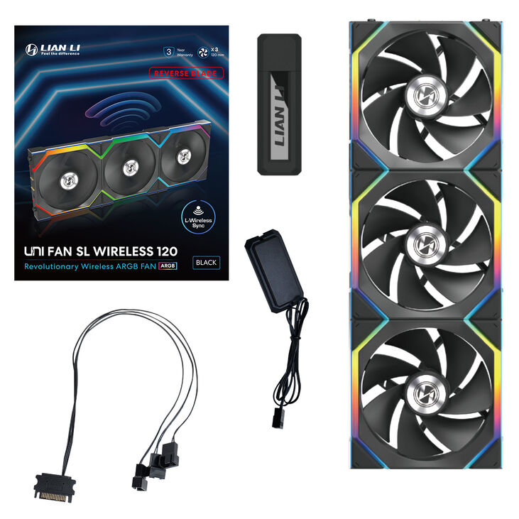 Lian Li UNI FAN SL Wireless ARGB PWM Lüfter, 3er-Pack inkl. Controller - Reverse Blade, 120 mm, schwarz image number 10